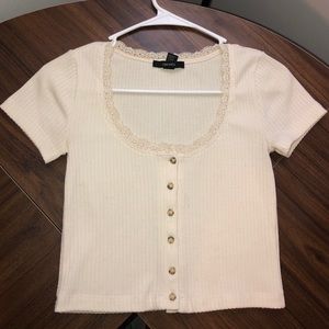 Cream Ribbed Button Up Top